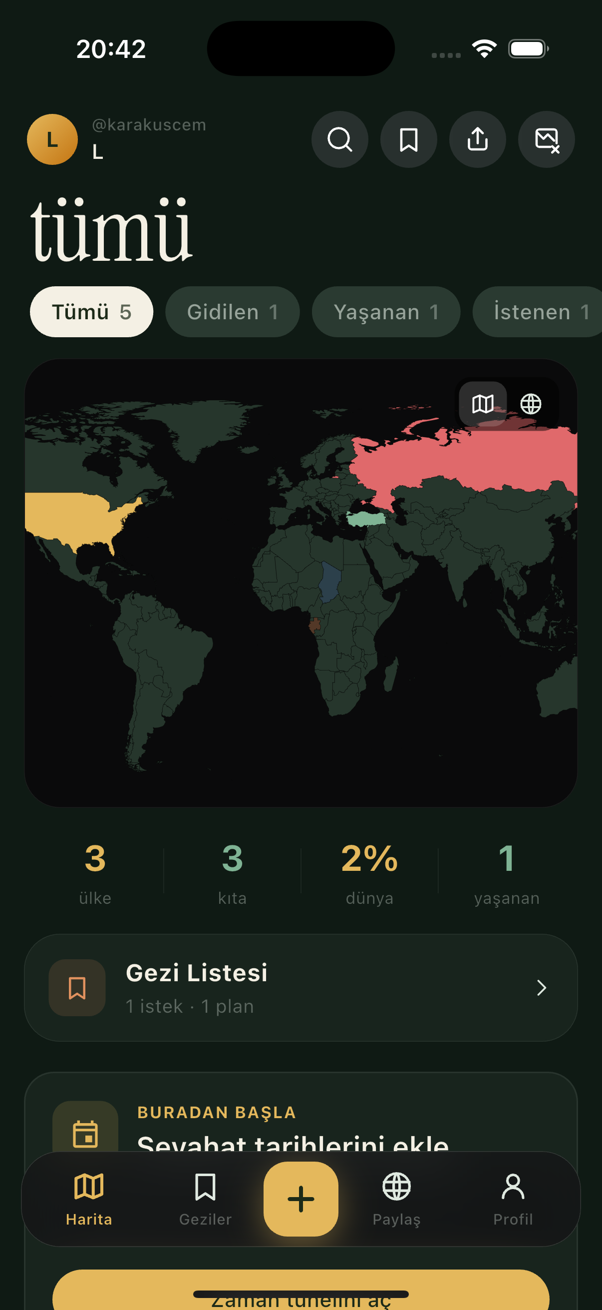 Pinliyo stats: 3 countries, 3 continents, 2% of the world